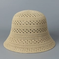 Detailed view of lightweight hollow knit texture on a beige summer bucket sun hat - M (56-58cm) / Khaki