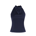 Haut dos nu en satin bleu marine avec une finition brillante et une coupe ajustée chic - XS / Bleu Marine