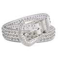 Witte kunstleren riem met fonkelende strass-steentjes en een grote zilveren gesp - Zilver / 105cm