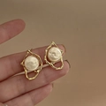 Vintage irregular gold-plated earrings with cream faux pearl inlay for a luxury look - 5# Silver Pin - Gold Irregular Pearl