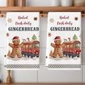 Christmas kitchen towels with gingerbread man and train prints hanging in kitchen - Gingerbread Man & Train White (2pcs)