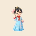 Lucky girl figurine in blue ancient attire with pink fish for desktop or car decor - Yaoxi Style (1189-98E)