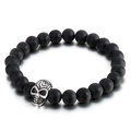 Punk style 8mm black matte beaded bracelet with silver stainless steel skull charm - Matte Black Beaded Skull Style (KB70578-BD)