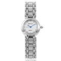 Detailed close-up of a silver square watch dial with blue hands and crystal markers - Image Style Round Rhinestone Silver