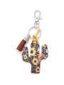 Leopard and sunflower print wooden cactus keychain with brown tassel and silver clasp - Leopard Sunflower Pattern Cactus/Brown Tassel