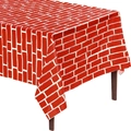 Rood tafelkleed met baksteenpatroon en glanzende afwerking voor themafeesten - Rood baksteenpatroon / Rechthoek