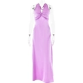 Détail de la robe longue dos nu en satin violet avec nœud torsadé sur le devant - S / Violet