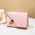 Pink quilted PU leather crossbody bag with gold chain strap and metal lock closure - Pink