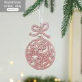 Pink glitter Christmas ornament with bow detail hanging on tree branch 11x8cm - Round Style