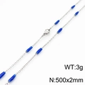 Titanium steel necklace with blue cylinder accents and fine chain design - Steel Blue (KN232206-Z)
