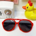 Classic bright red pilot-style kids sunglasses with round frames and dark grey lenses - Red