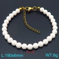 Vintage-Armband mit 6 mm weißen Glasperlen und goldenem Karabinerverschluss, 190 mm - Gold 6mm (KB206998-Z)