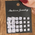 Set of 12 pairs of silver-tone square-cut cubic zirconia stud earrings in six sizes - 12 Pairs Silver Square Zirconia Set (E1784-1)