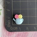 Mini resin watering can charm with flowers for DIY crafts, measures 1.3cm on a grid scale - Blue Watering Can Pot / Mini