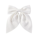 Elegant large white bow hair clip with matte fabric finish and flowing ribbon tails - White