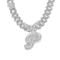 Silver iced out Cuban link necklace with rhinestone butterfly and letter P pendant - Silver Letter P