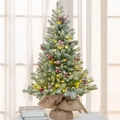 Flocked mini Christmas tree with warm LED lights, pine cones, and burlap base - 90CM Full PE Snowy Flocked