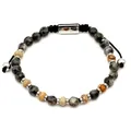 Adjustable men's beaded bracelet with faceted blue and brown natural tiger eye stones - Faceted Picture Jasper Style (B064)