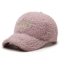 Pink plush baseball cap for women with gold HEART letter embroidery and soft teddy fleece - Purple