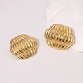 Retro 18k gold plated stainless steel lantern stud earrings on white display - Gold