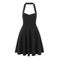Elegant black halter neck A-line mini dress with a slim-fit corset style design - S / Black