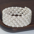 Elegant four-layer wrap bracelet featuring 6mm pearls and sparkling square rhinestones - 5 Rows Silver
