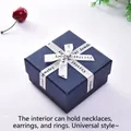 Dark blue square jewelry gift box with white ribbon for necklaces and rings - Universal Blue Bowknot Gift Box