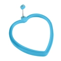 Blue heart-shaped silicone pancake and egg mold with metal handle on white background - Heart / Blue