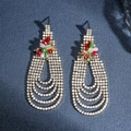 Silver long tassel earrings with multicolored floral crystals and rhinestone fringe - Gold (ERS-J4290G)