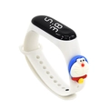 White silicone LED watch for kids featuring a 3D blue Doraemon cartoon figure - White Robot Cat
