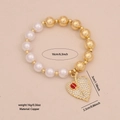 Beaded bracelet with white pearls, gold beads and a heart ladybug leaf pendant - Heart Leaf Ladybug Pendant Style (5#)