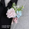 Pink rose boutonniere with blue accents and pink ribbon for wedding suit, 9x12cm size - Pink-Boutonniere