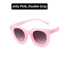 Retro Y2K round sunglasses featuring jelly pink frames and gradient grey lenses - Metal Hinge / Jelly Pink / Gradient Gray