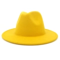 Classic ginger yellow wool fedora hat with a flat brim and creased crown for men and women - Yellow