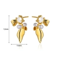 Elegant 18K gold-plated leaf stud earrings with white pearls and zircons, size 12x15mm - Gold Leaf with Pearl Stud Earrings