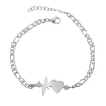 Detail of silver Figaro chain bracelet featuring a heart and heartbeat pendant - Heart Pulse / Steel