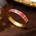 18K vergoldetes Edelstahl-Emaille-Armband mit eleganten roten und lila abstrakten Mustern - Breite Emaille-A724