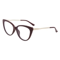 Retro cat-eye glasses frame in deep burgundy finish with slim gold metal temples - Burgundy