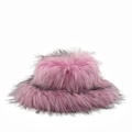 Pink faux fur bucket hat with black tips, thick plush winter headwear for women - Pink Purple