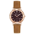Minimalist quartz watch with brown leather strap and rose gold geometric dial - Brown
