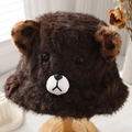 Dunkelbrauner Kunstpelz-Fischerhut im Bären-Design mit Leopardenohren und Plüschgesicht - M (56-58cm) / Kaffeebraun