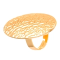 Textured gold oval ring with hammered finish and adjustable open band design - KC Gold Round Hammered Pattern (N-350)