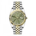 Women's minimalist waterproof watch with two-tone steel strap and olive green dial - Gold Case Green Dial