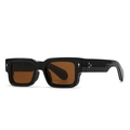 Classic thick black rectangular sunglasses with brown lenses and silver arrow metal studs - Glossy Black Frame Tea Lens (C2)