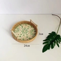 Handwoven rattan tray with 24cm diameter featuring colorful floral inlay and wood handles - Starfruit / Medium 24x3cm