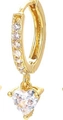 Elegant 18K gold heart hoop earrings with sparkling cubic zirconia pavé and crystal drops - Gold-White Zircon
