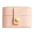 Portable mini jewelry box in pink cross-grain PU leather with gold snap button - 6.5*3.9*4.7cm / Nude Pink
