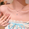 Collana a doppio strato in acciaio al titanio con perline d'argento e ciondolo verde - Argento (Doppia Gemma Verde)