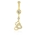 Golden belly button ring set with heart-shaped pendants and sparkling cubic zirconia - Gold Heart