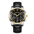 Elegant herenhorloge met zwarte lederen band en goudkleurige chronograaf wijzerplaat - Zwarte Lederen Band Gouden Kast Zwarte Wijzerplaat